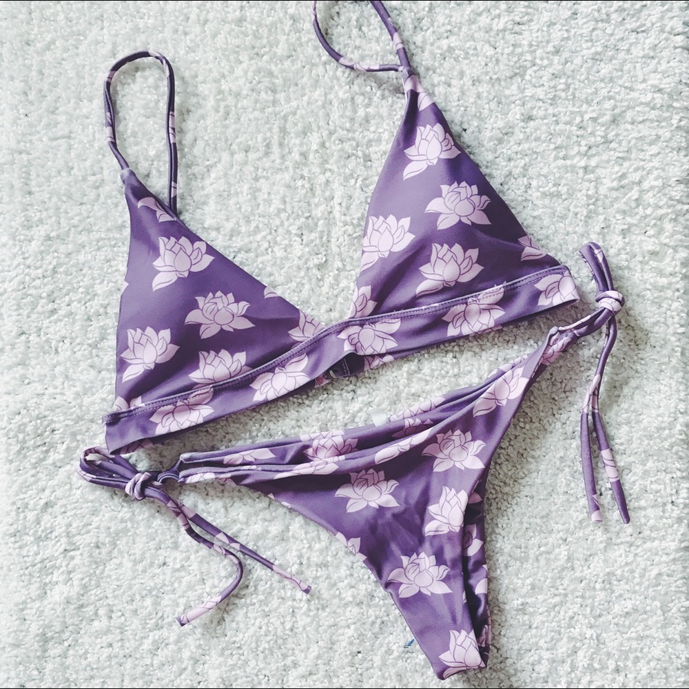 floral lavender cheeky bottoms bikini